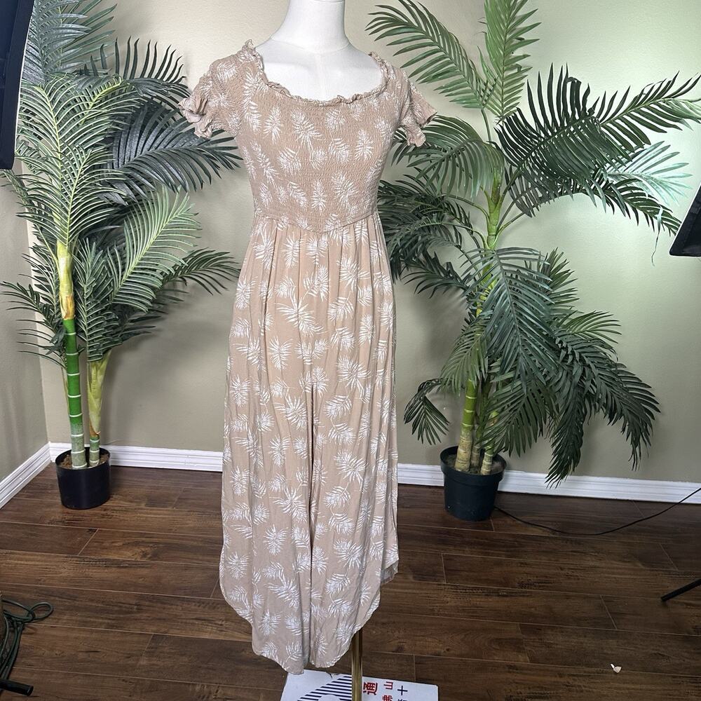 Audrey Parks x Francesca's Romper Women L Smocked Bodice Pockets Ankle Tropical